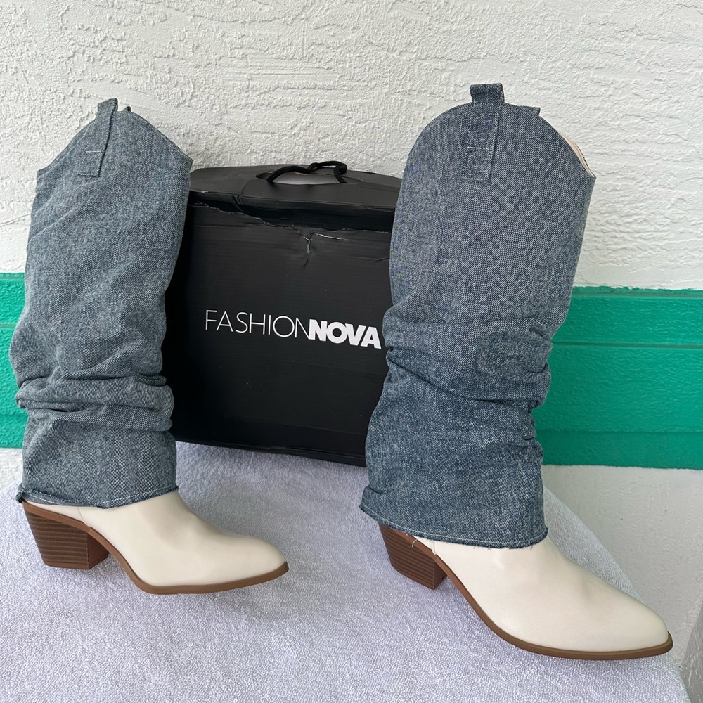 Fashion Nova Coolest In The Streets Knee High Boots Dark Denm Size 9 NWT - Picture 15 of 15